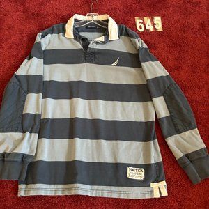 Nautica Polo Shirt #645 - XXL Light Blue.Navy wide stripes - 100% Heavy Cotton